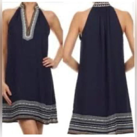 THML Anthropologie navy dress 
Size xs
Good condition 
Pit to pit 17”
Length 32” - Picture 1 of 5